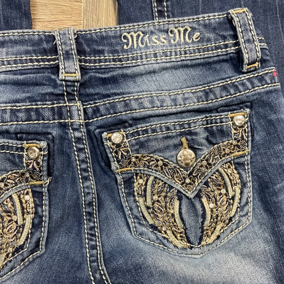 Miss Me Girls Boot Cut Jeans 14 Blue Denim Embellished Pockets Y2K Bling Western - Picture 5 of 8
